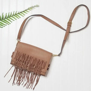Rebecca Minkoff Brown Laced Fringe Leather Crossbody Bag